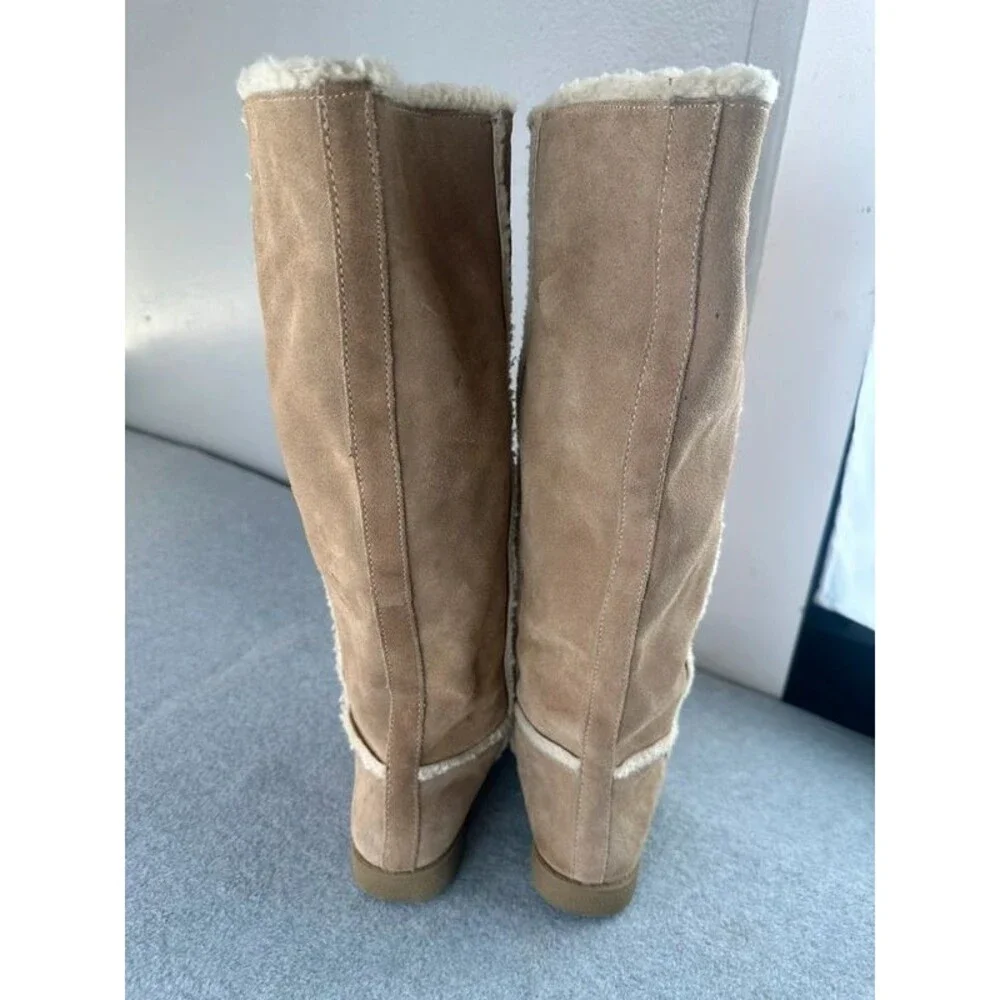 Vintage Y2K Genuine Suede Sherpa Lined Tan Tall Womens Boots Size US 7 Cabincore